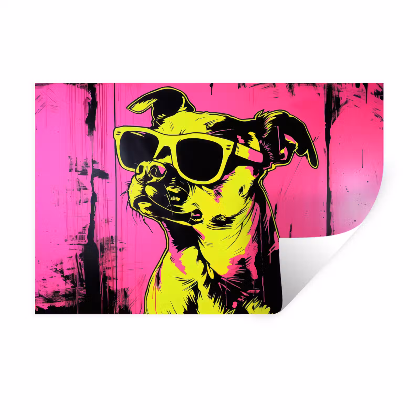 Muursticker - Hond - Zonnebril - Roze - Art — 1