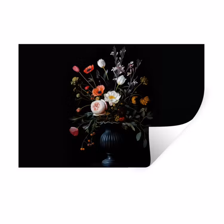 Muursticker - Bloemstuk - Vaas - Zwart — 1