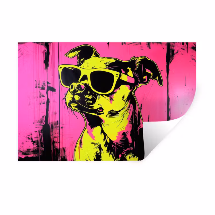 Muursticker - Hond - Zonnebril - Roze - Art — 1