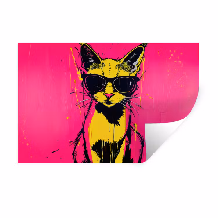 Muursticker - Kat - Art - Zonnebril - Roze — 1