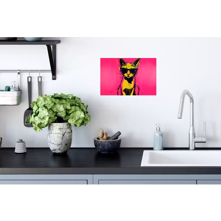 Muursticker - Kat - Art - Zonnebril - Roze — 2