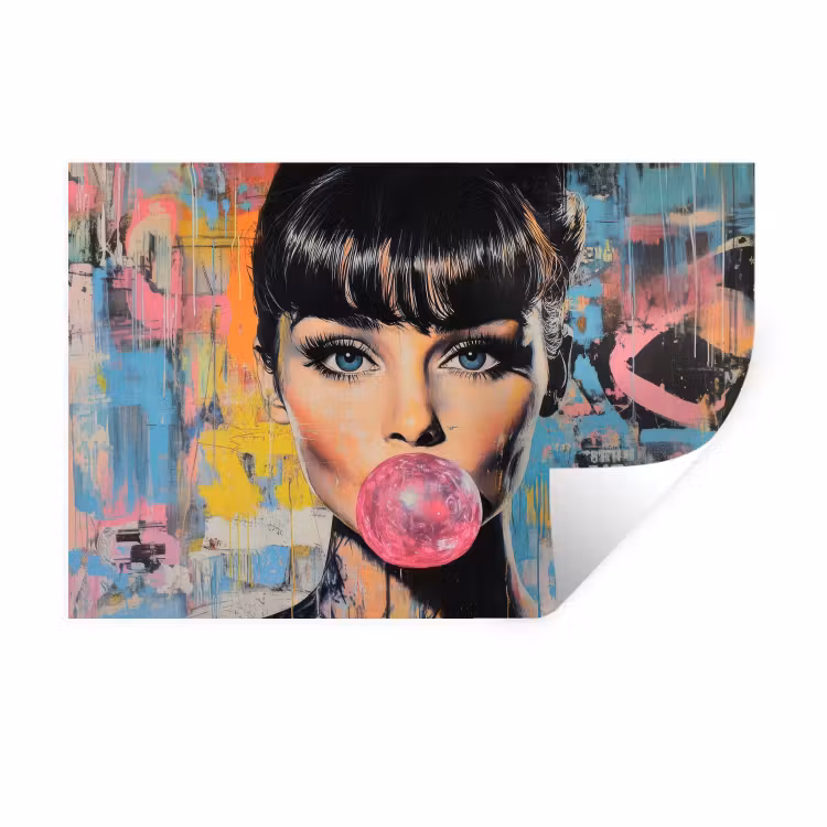 Muursticker - Kauwgom - Vrouw - Penseelstreken - Modern — 1