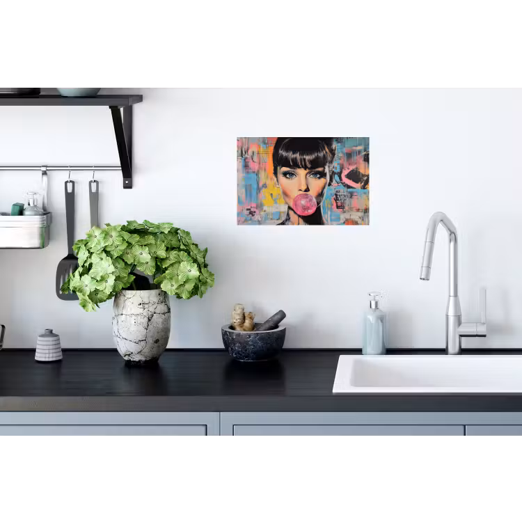 Muursticker - Kauwgom - Vrouw - Penseelstreken - Modern — 2