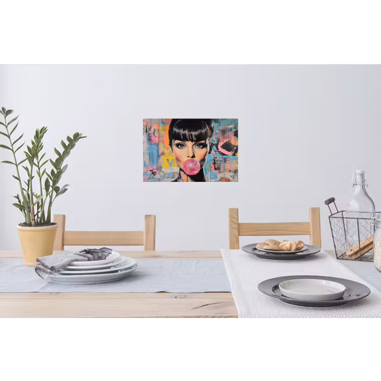 Muursticker - Kauwgom - Vrouw - Penseelstreken - Modern — 3