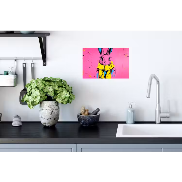 Muursticker - Konijn - Felroze - Sjaal - Abstract — 2