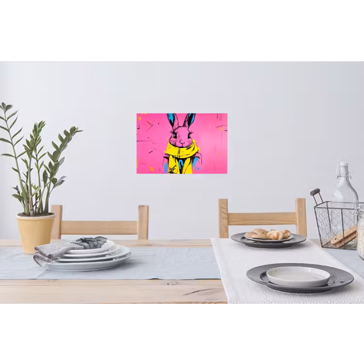 Muursticker - Konijn - Felroze - Sjaal - Abstract — 3
