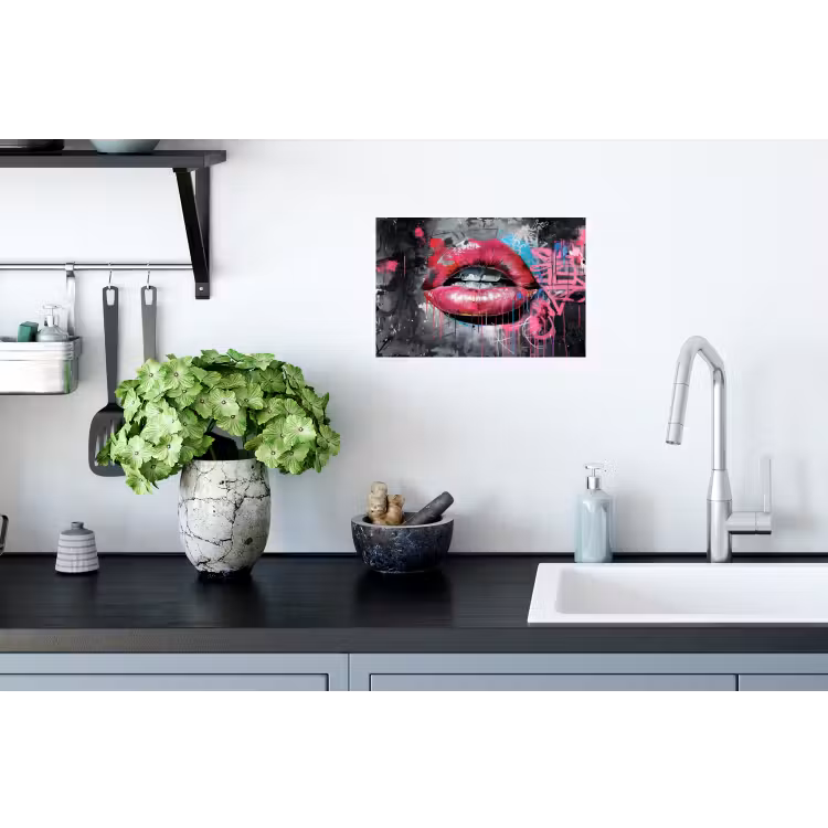 Muursticker - Lippen - Felroze - Graffiti - Verfstrepen — 2
