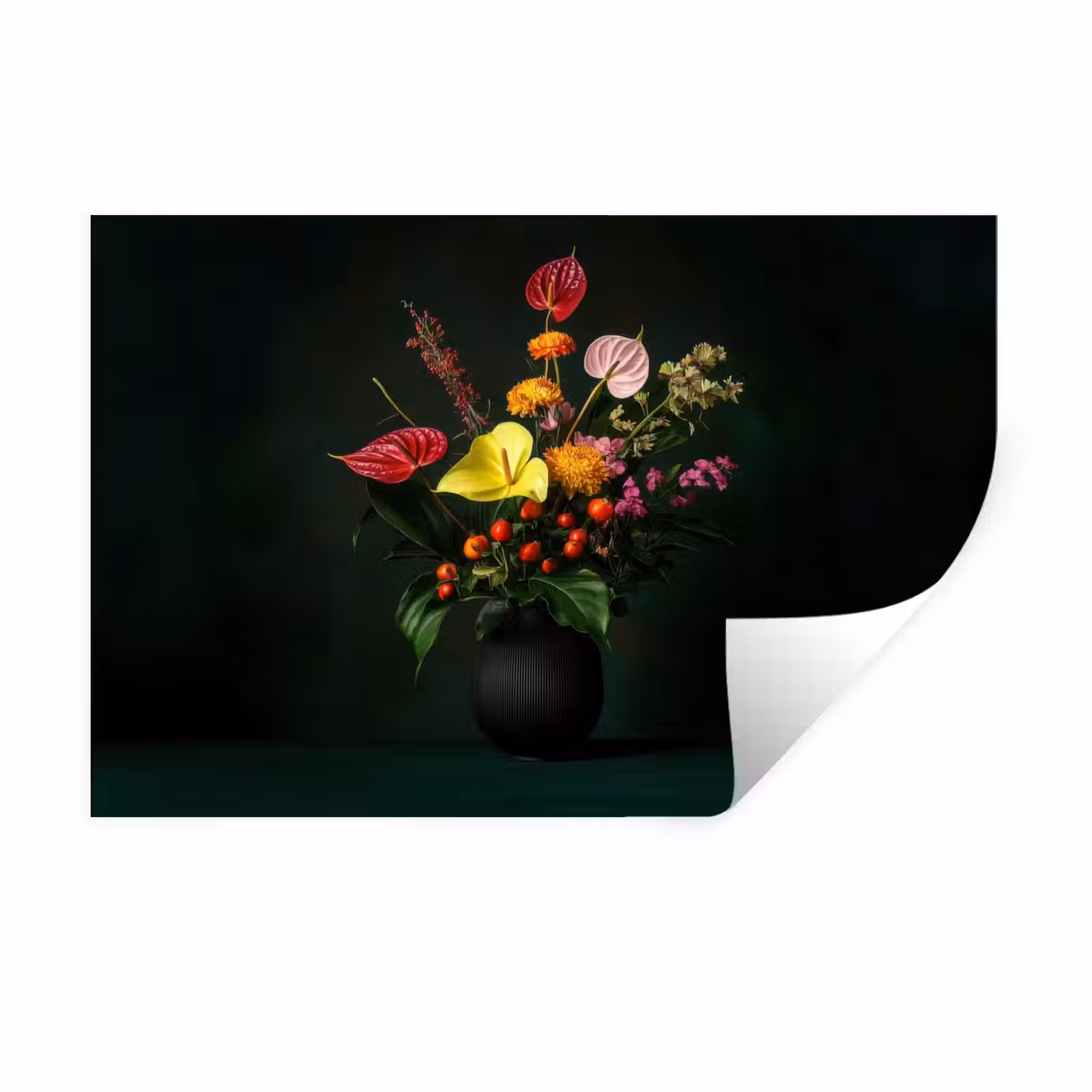 Muursticker - Bloemen - Vaas - Zwart — 1