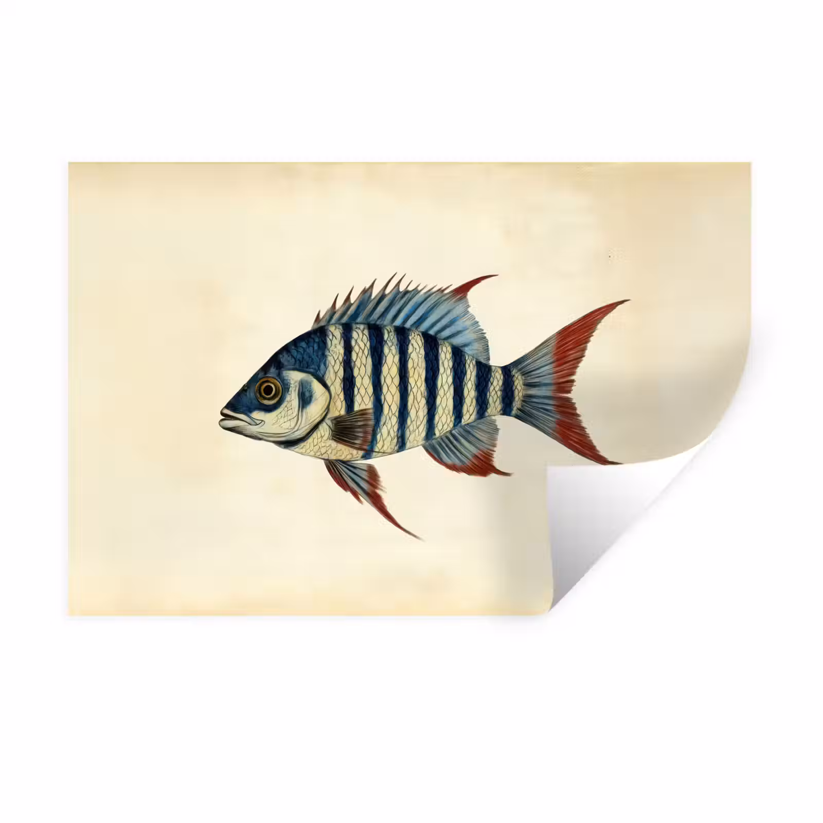 Muursticker - Gestreept - Donkerblauw - Rugvin - Vis — 1