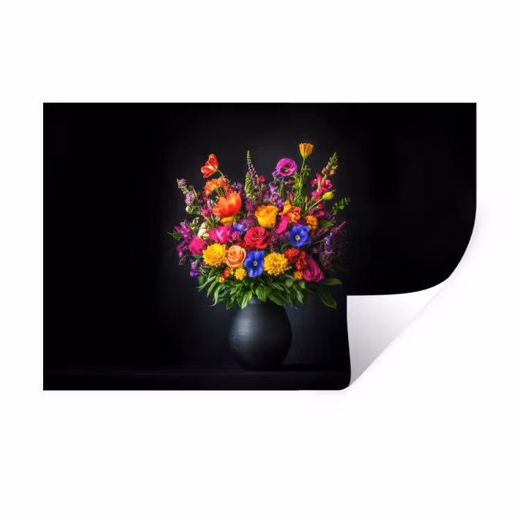 Muursticker - Felgekleurd - Bloemen - Vaas — 1