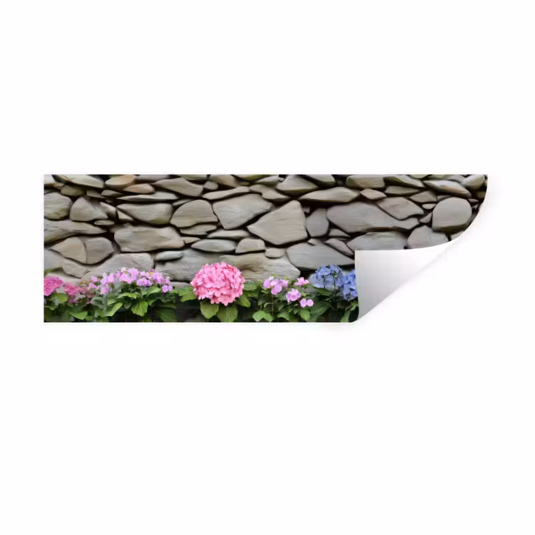 Muursticker - Hortensia’s - Stenen - Muur - Bloemen — 1