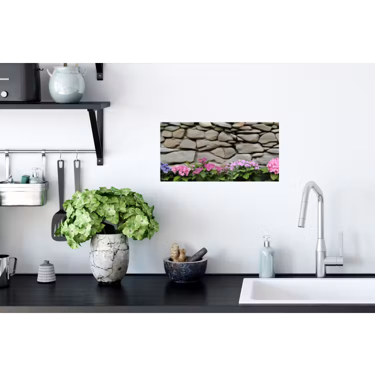 Muursticker - Hortensia’s - Stenen - Muur - Bloemen — 2