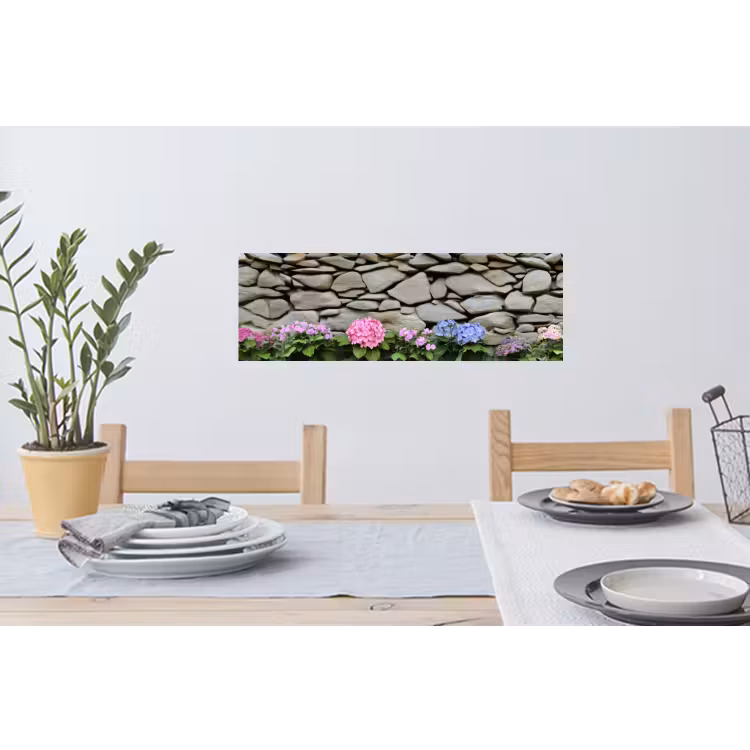 Muursticker - Hortensia’s - Stenen - Muur - Bloemen — 3