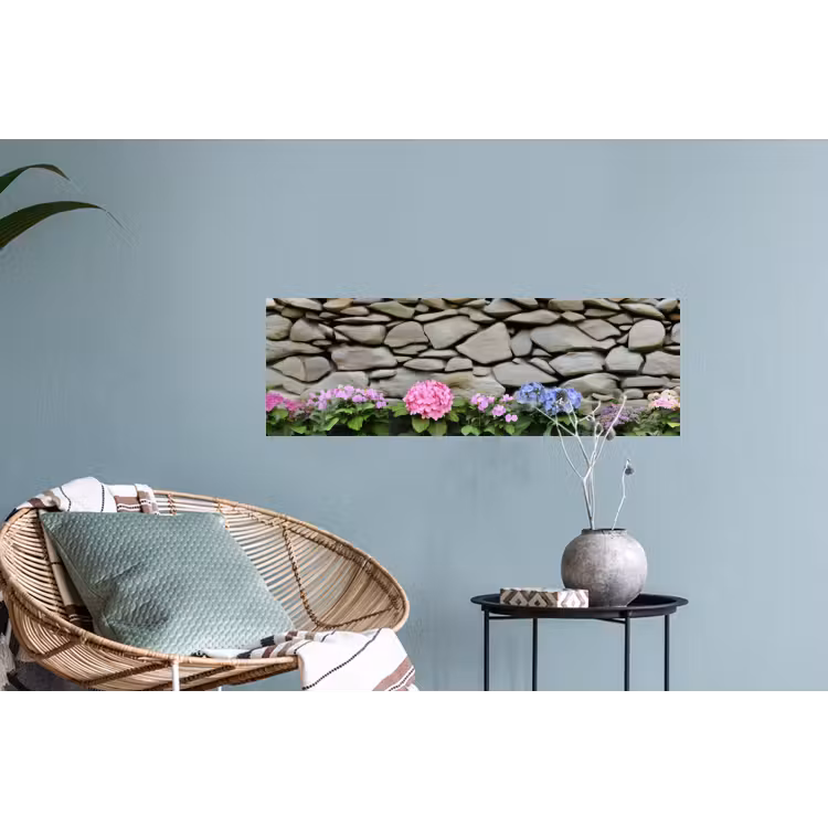 Muursticker - Hortensia’s - Stenen - Muur - Bloemen — 4