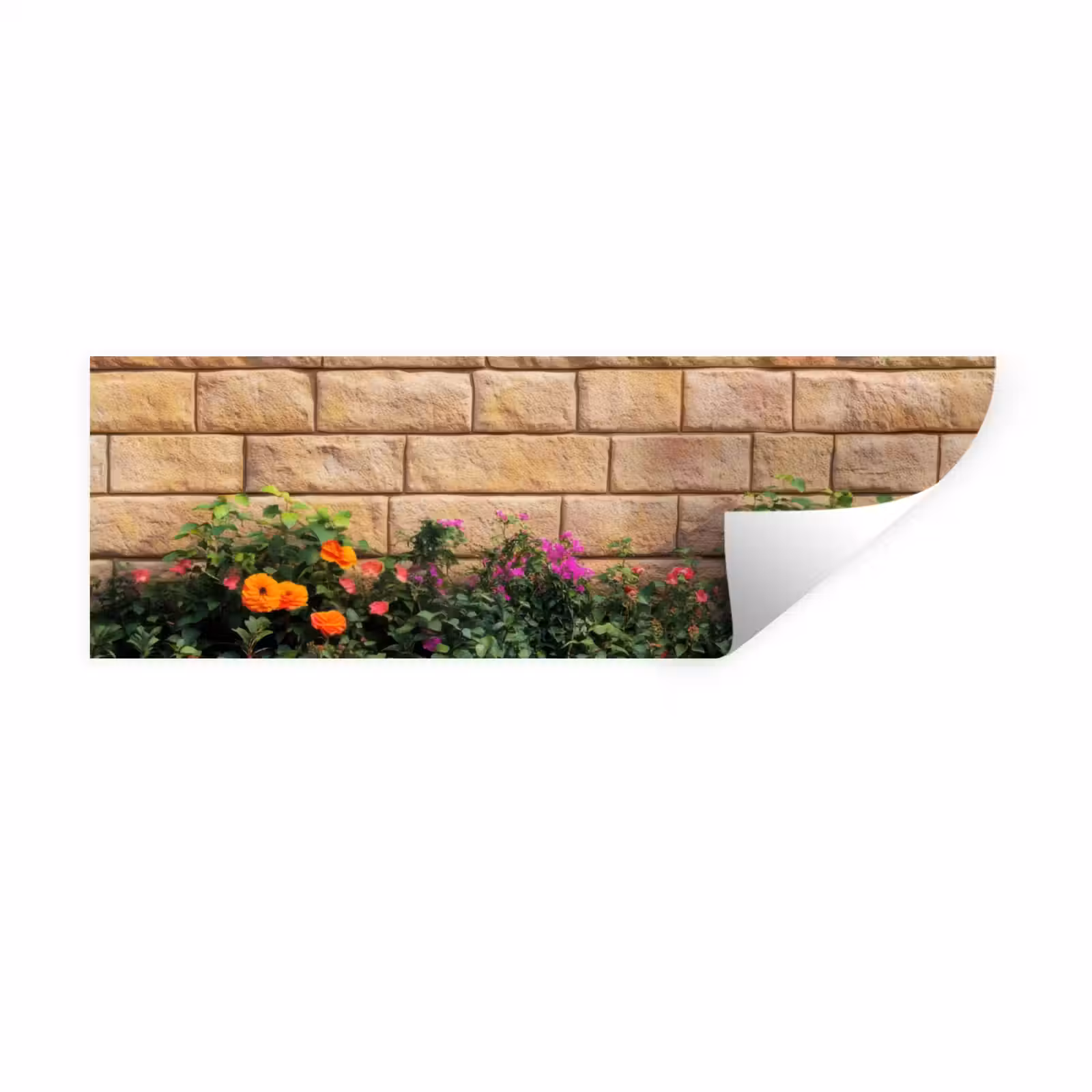 Muursticker - Bloemen - Bakstenen - Kleurrijk — 1