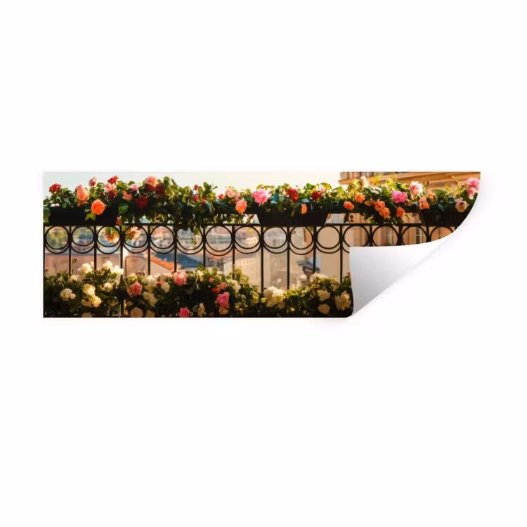 Muursticker - Bloemen - Hek - Stadszicht - Zomer — 1