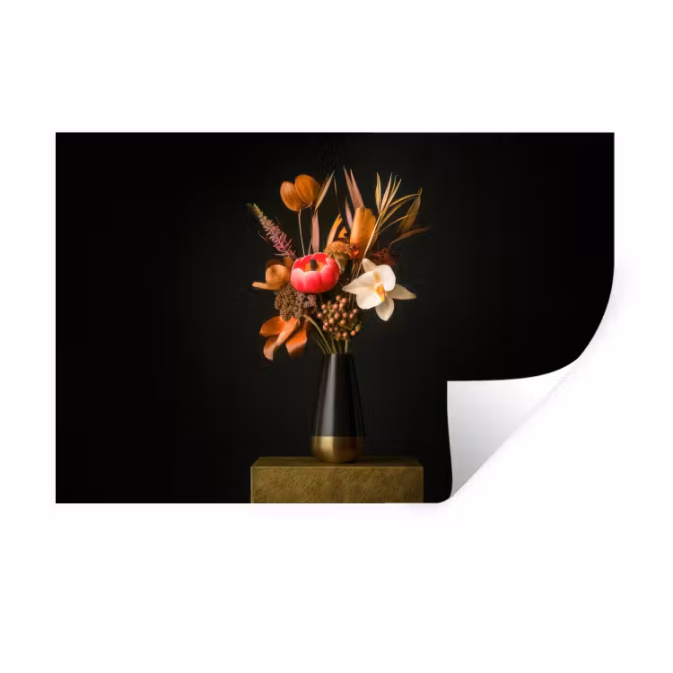 Muursticker - Boeket - Oranje - Gouden - vaas — 1