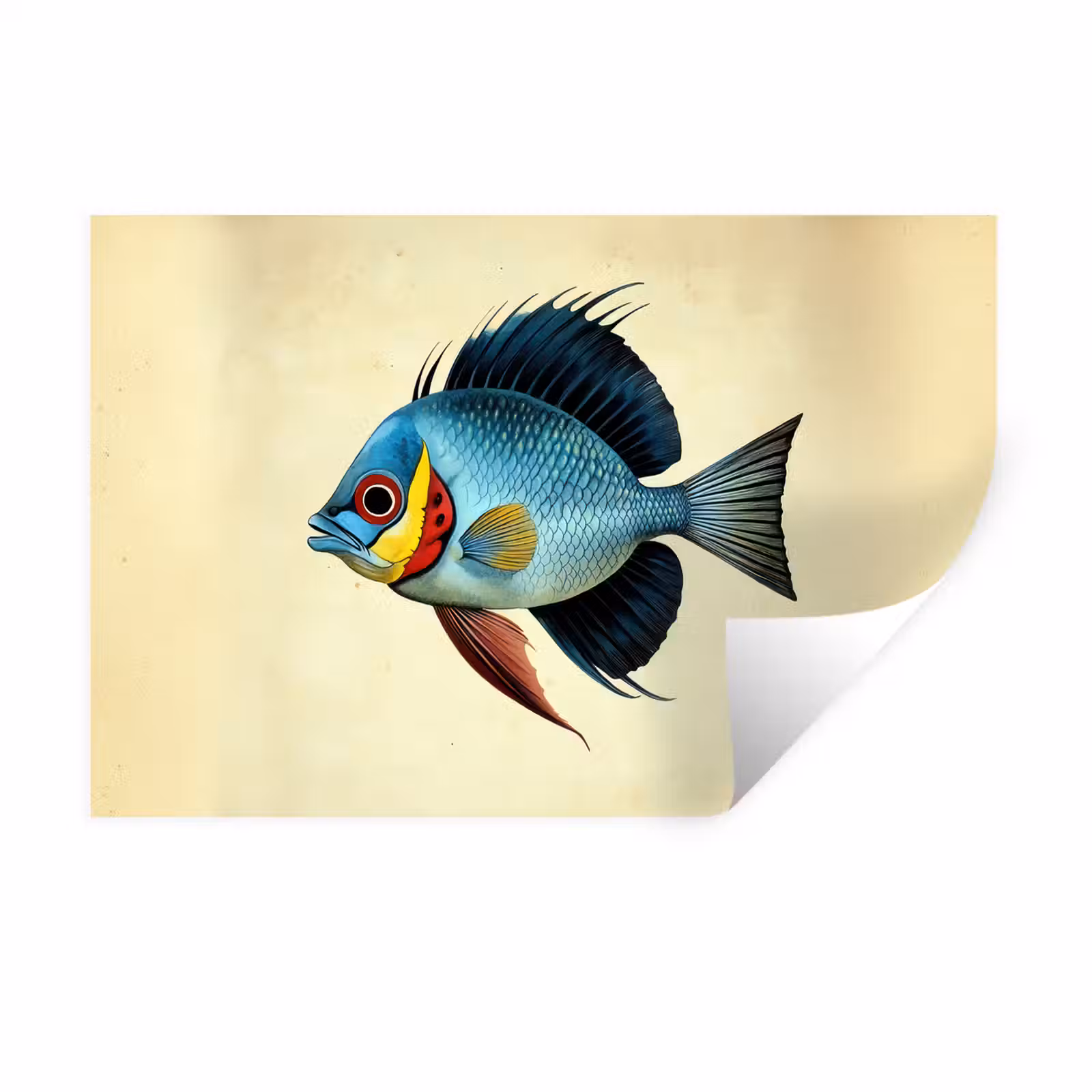 Muursticker - Blauw - Kieuwen - Vis - Illustratie — 1