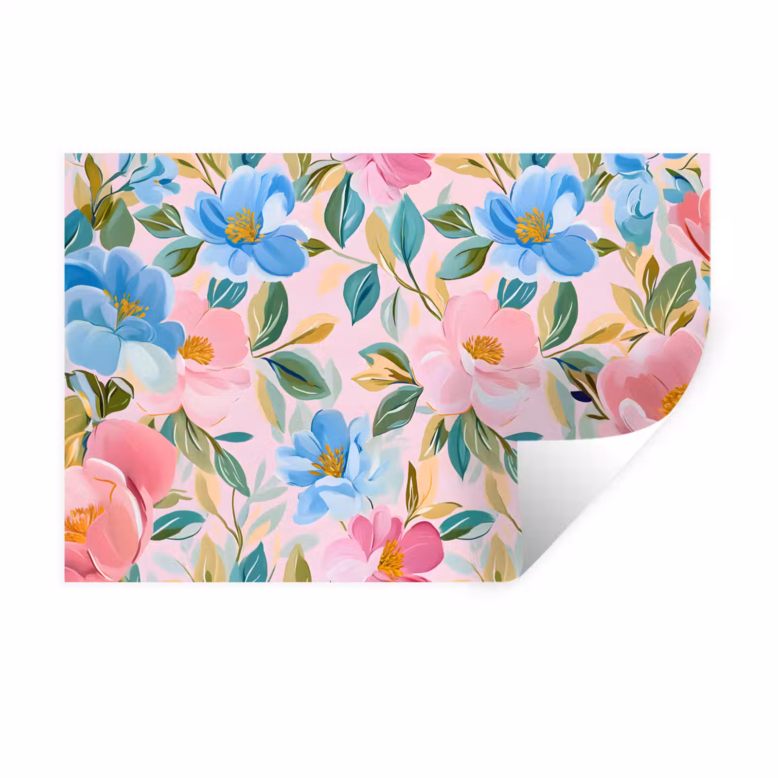 Muursticker - Blauw - Roze - Bloemen — 1