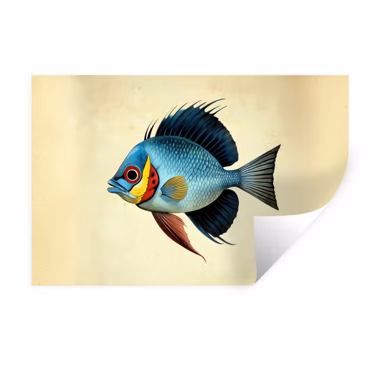 Muursticker - Blauw - Kieuwen - Vis - Illustratie — 1
