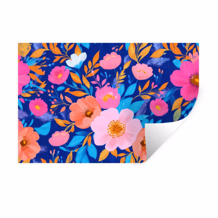 Muursticker - Bloemen - Blauw - Roze — 1