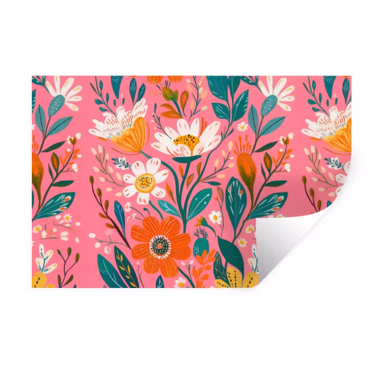 Muursticker - Roze - Bloemen - Wit - Oranje — 1