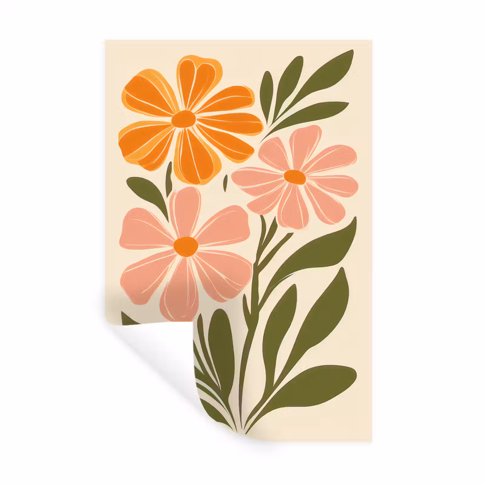 Muursticker - Minimalistisch - Bloemen - Bladeren - Roze — 1