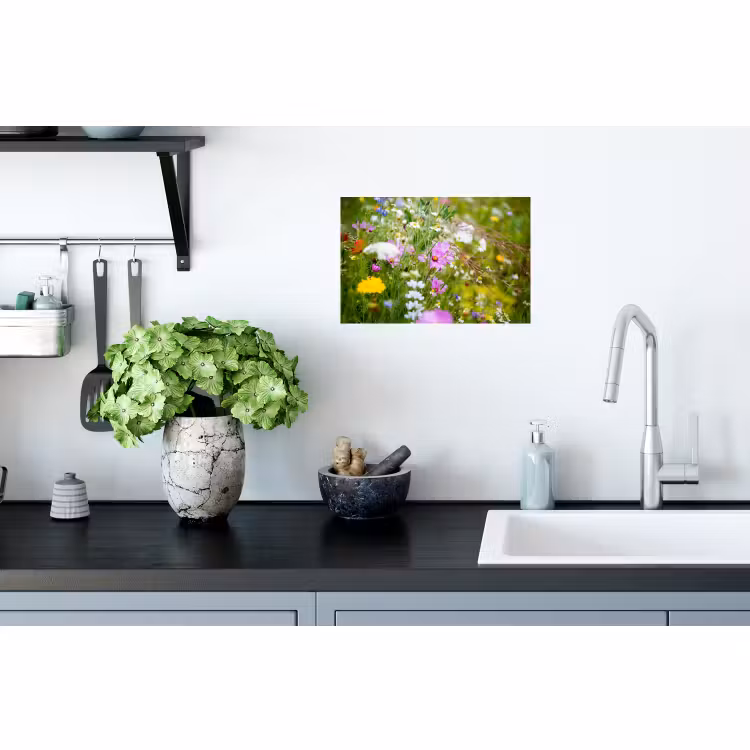 Muursticker - Bloemen - Natuur - Groen - Gras - Paars - Wit — 2
