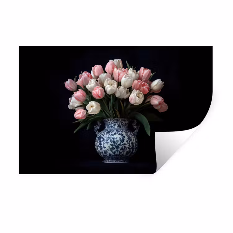 Muursticker - Bloemen - Roze - Tulpen - Vaas — 1