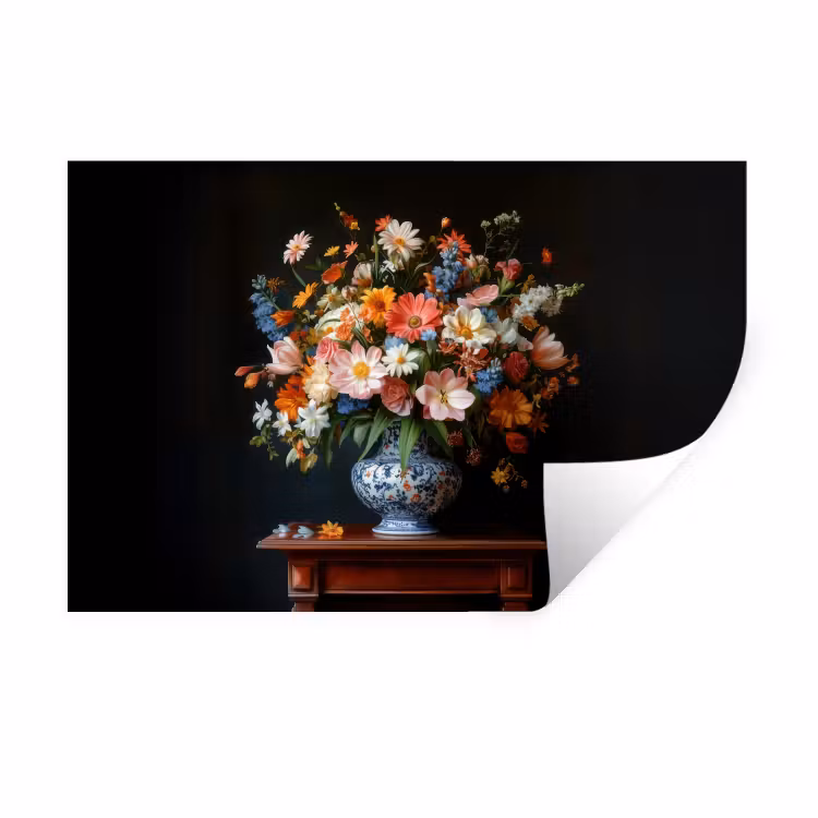 Muursticker - Boeket - Roze - Bloemen - Vaas — 1