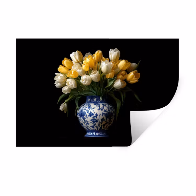 Muursticker - Geel - Tulpen - Vaas - Bloemen — 1