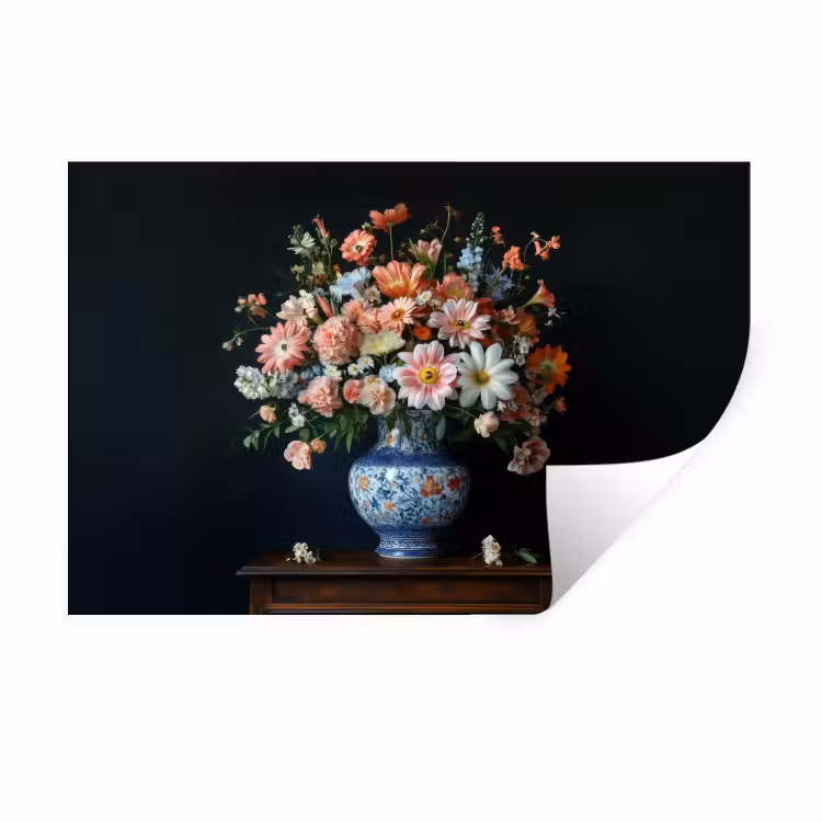 Muursticker - Hout - Vaas - Kleuren - Bloemen — 1