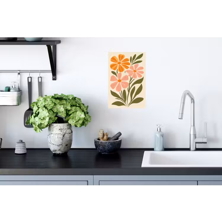 Muursticker - Minimalistisch - Bloemen - Bladeren - Roze — 2