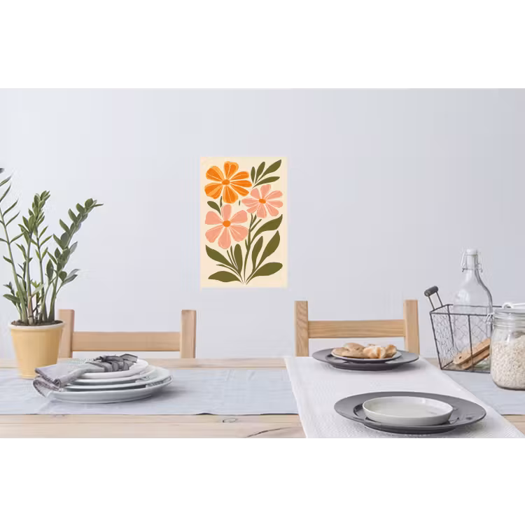 Muursticker - Minimalistisch - Bloemen - Bladeren - Roze — 3