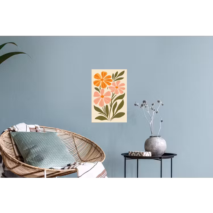 Muursticker - Minimalistisch - Bloemen - Bladeren - Roze — 4