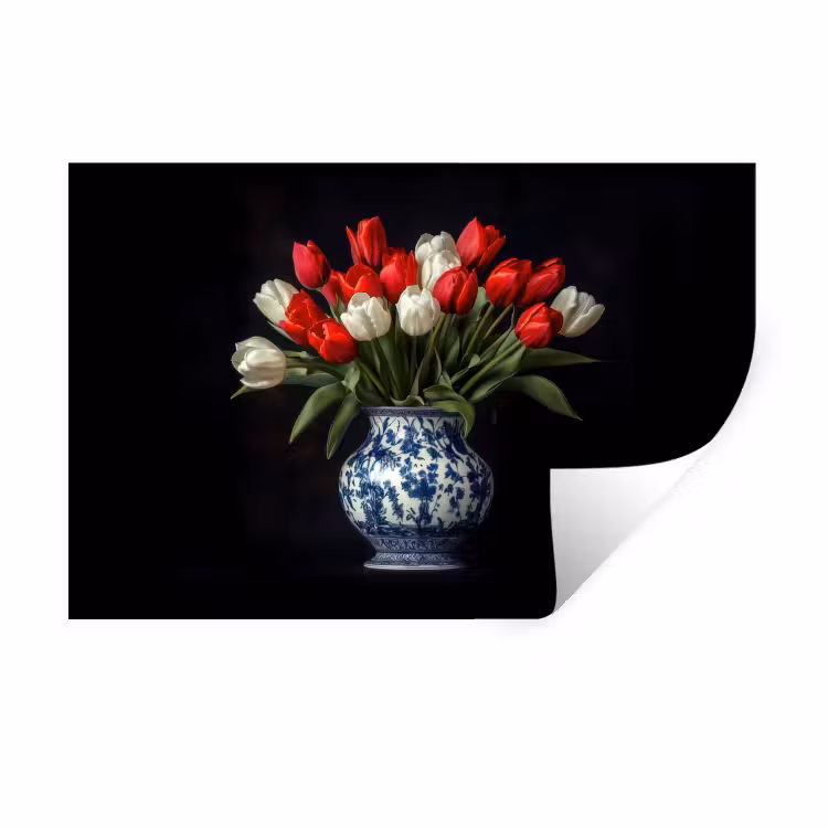 Muursticker - Rode - Bloemen - Tulpen - Vaas — 1