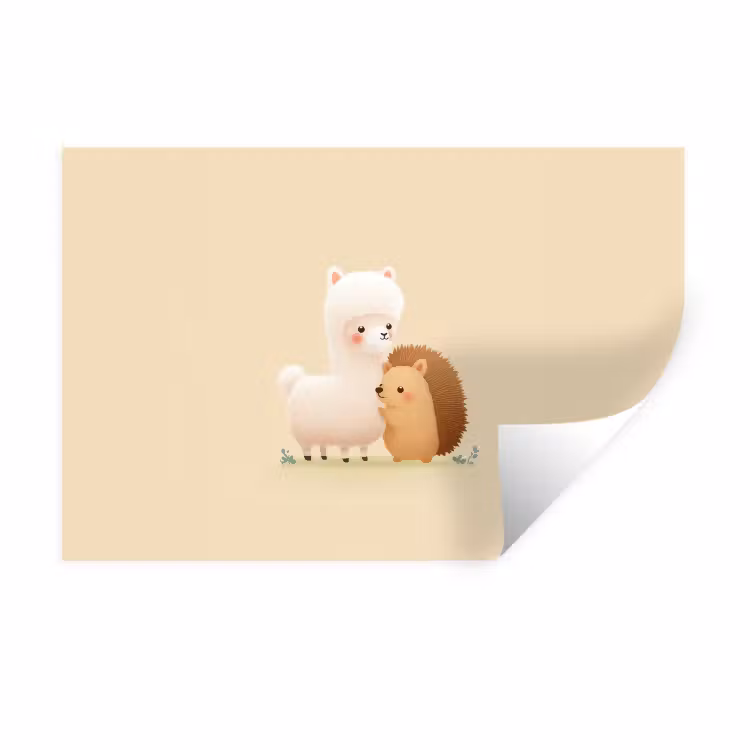 Muursticker - Alpaca - Egel - Bruin - Knuffelen — 1
