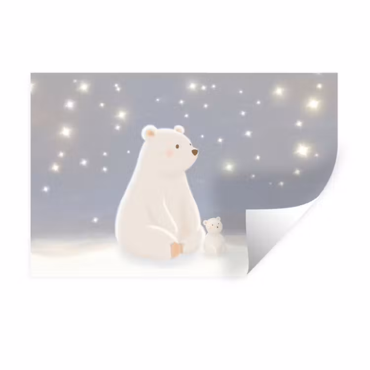 Muursticker - Ijsbeer - Sneeuw - Sterren - Blauw — 1