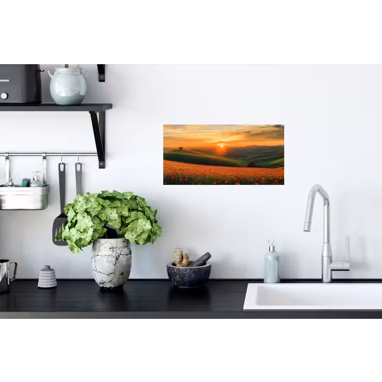 Muursticker - Klaprozen - Bloemen - Heuvels - Zonsondergang — 2