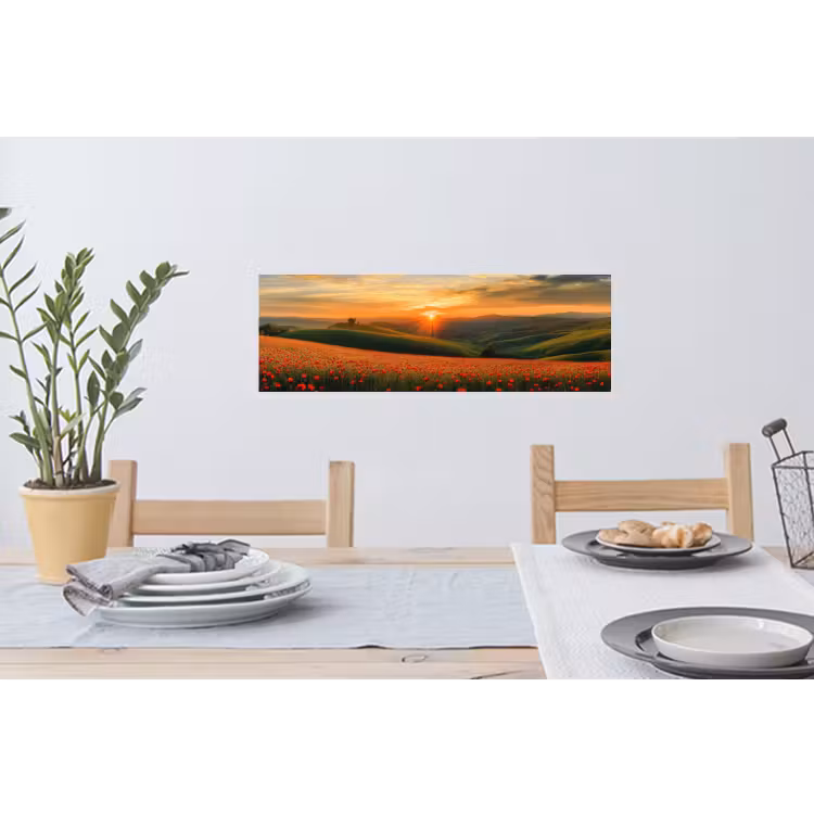Muursticker - Klaprozen - Bloemen - Heuvels - Zonsondergang — 3