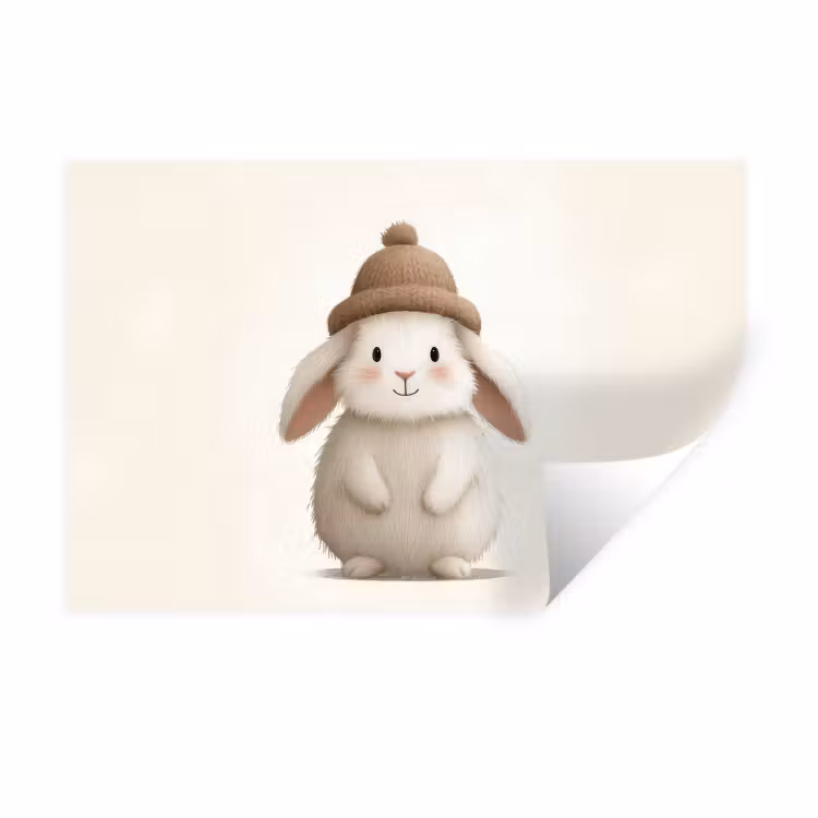 Muursticker - Konijn - Muts - Oren - Beige — 1