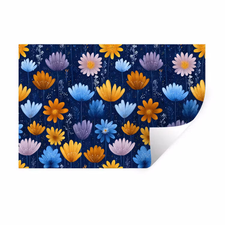 Muursticker - Bloemen - Patroon - Blauw - Contrast — 1