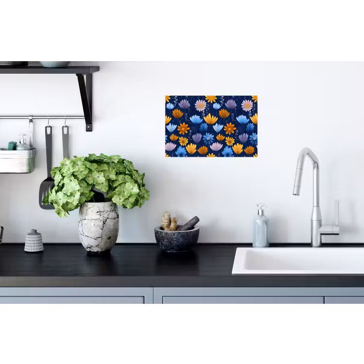 Muursticker - Bloemen - Patroon - Blauw - Contrast — 2