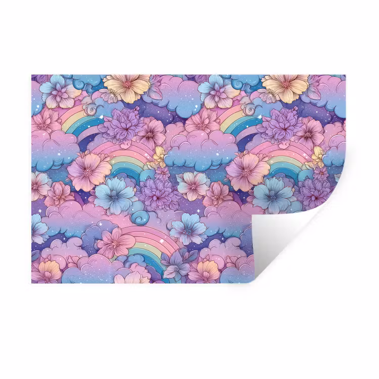Muursticker - Regenbogen - Bloemen - Kleurrijk - Wolken — 1