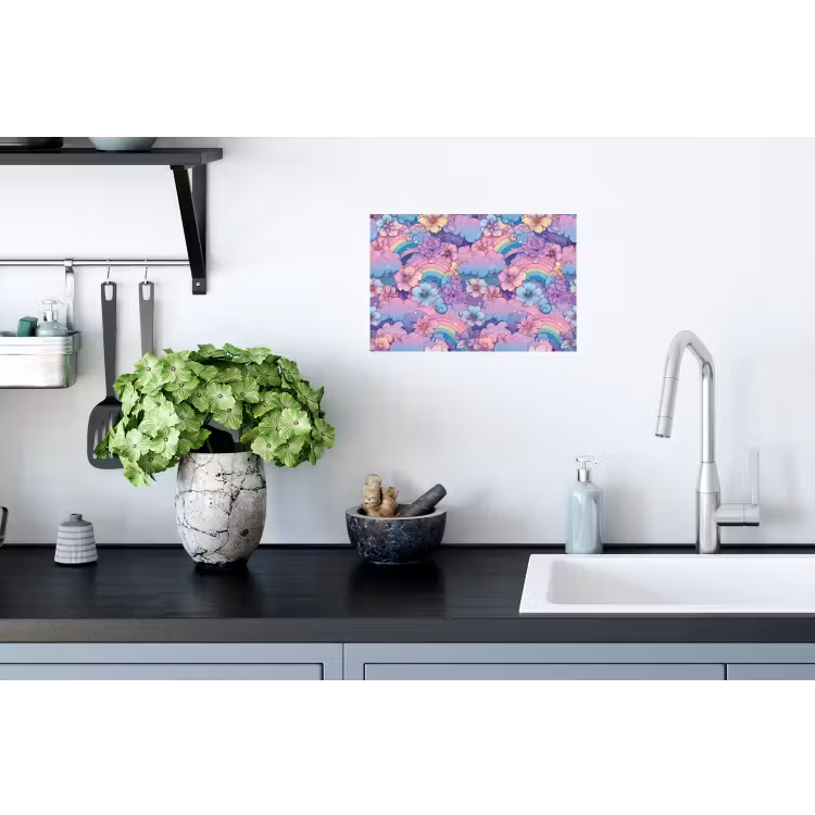 Muursticker - Regenbogen - Bloemen - Kleurrijk - Wolken — 2