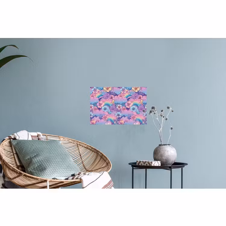 Muursticker - Regenbogen - Bloemen - Kleurrijk - Wolken — 4