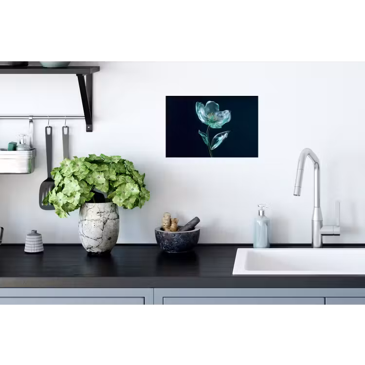 Muursticker - Bladeren - Bloem - Glazen - Donkerblauw — 2