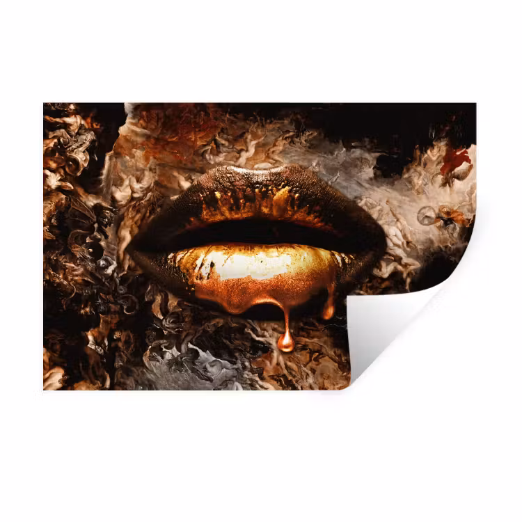 Muursticker - Goud - Lippen - Kunst — 1