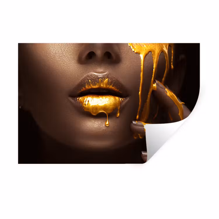 Muursticker - Goud - Vrouw - Verf - Lippen - Luxe — 1
