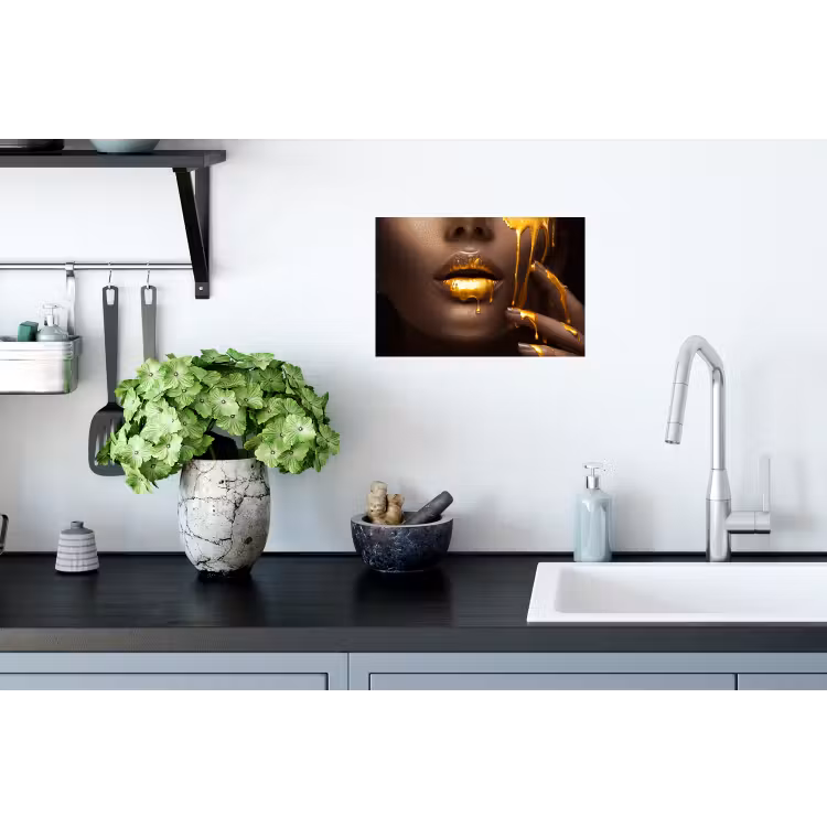 Muursticker - Goud - Vrouw - Verf - Lippen - Luxe — 2